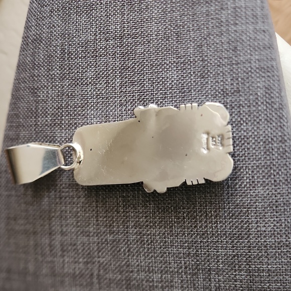 Amazing Handmade Native American Navajo Inlaid Pendant by Ray Jack 💙🖤🩵 - Picture 5 of 16